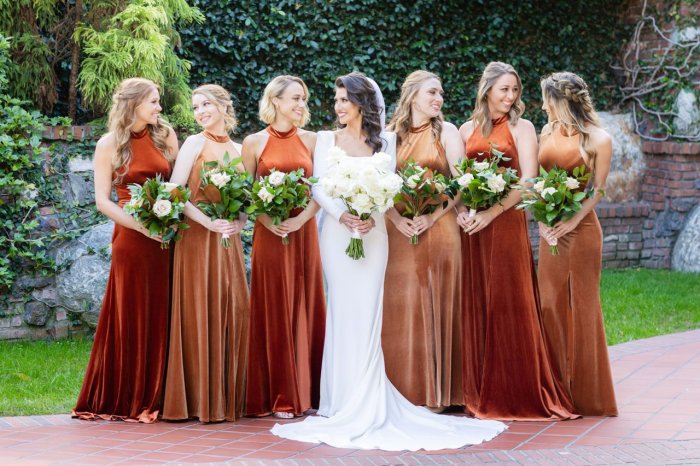 Burnt orange dress wedding guest