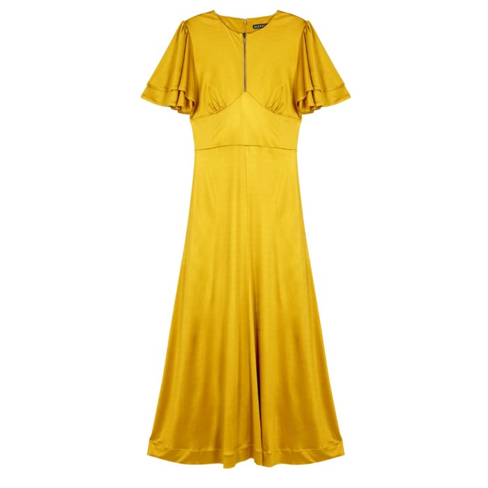 Yellow black tie wedding guest dress