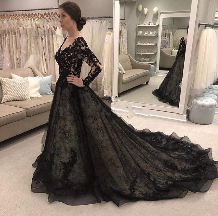 Black wedding dresses long sleeve